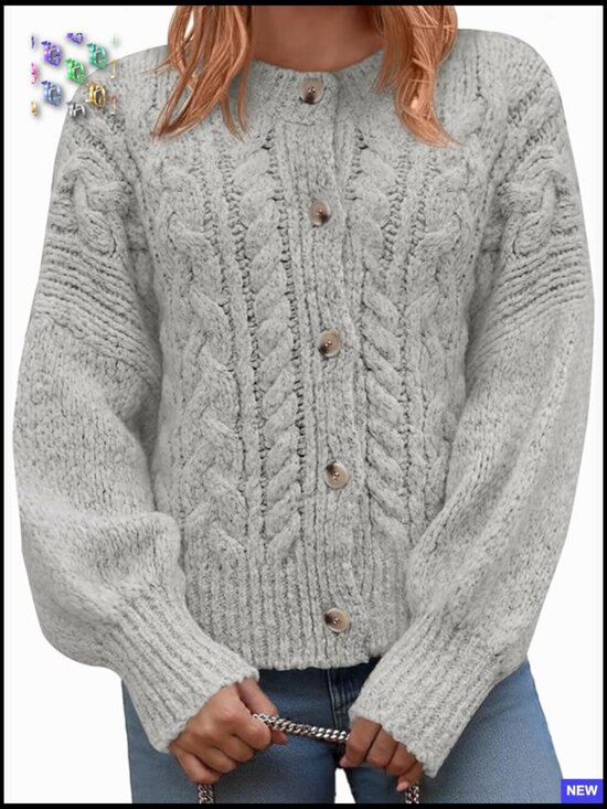 Sweaters - Open Front Cardigan Cable Knit Chunky Loose Fit Button Down Sweater Casual